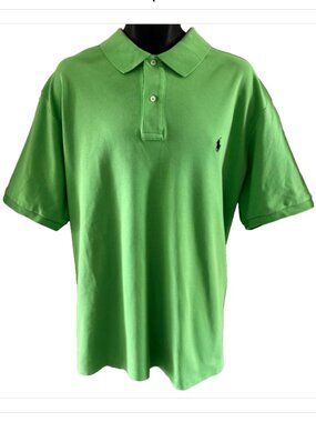 POLO Ralph Lauren Gold Tag Men's Golf Short Sleeve Shirt Bright Green Cotton EUC